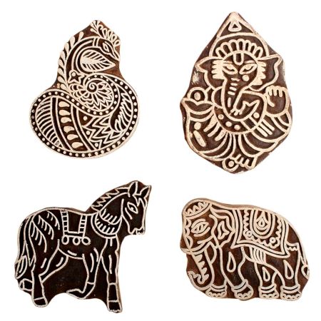 Set of 4 Piece New Mix Wooden Printing Block